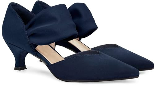 Womens Court Shoes Kitten Heel Pointed Closed Toe Slip on Ankle Strap Cutout Elegant Party Wedding Pumpss Navy 7