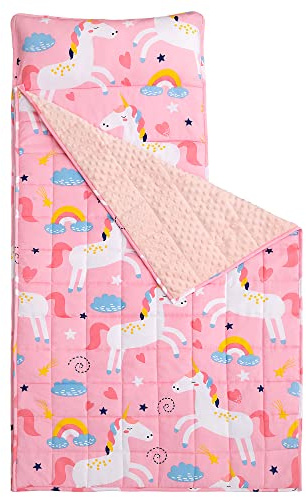 Sivio Schlafsack mit Gewichtsdecke 1,3 kg und Kissen Abnehmbar, Kuscheldecke Flauschig, Warme Decke, Rosa Einhorn, Quilt, 130 x 50 cm