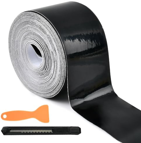 Autofolie schwarz glänzend 15 m x 5 cm, Auto Folie Schwarz Glanz, Zierleisten selbstklebend Auto Folie, Selbstklebend Autofolie Einstiegsleisten Schutz mit Installationszubehör für Auto Motorrad Bike