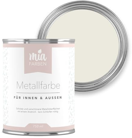 miafarben Metallfarbe ohne Schleifen matt 750ml (Elegantes Elfenbein) | Metalllack für innen und außen - rostschützend, wetterfest und wasserbasiert - für Zaun, Geländer & Gartenmöbel