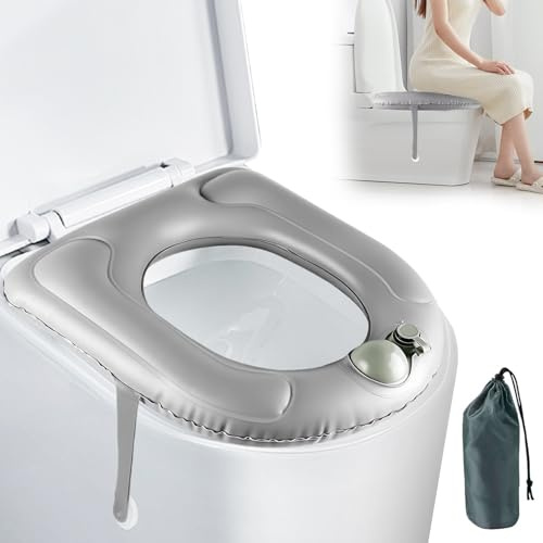 Aufblasbares Toilettensitzkissen mit Saugnapf Toilettensitzbezug, Höhenverstellbarer Toilettensitzerhöhung Sitzring, PVC-Pad Toilettenstützkissen für Erwachsene, Senioren, Behinderte, Schmerzlinderung