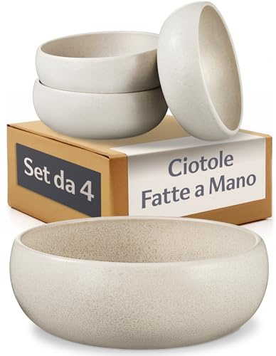 Cosumy Set de 4 Bols 750 ml – Assiette Creuse Artisanale Blanche – Bol élégant pour Soupes, Salades et Petit Déjeuner – Set de Vaisselle Moderne – Bols en Céramique Durables pour 4 Personnes
