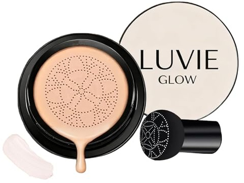 Luvie Glow Foundation Cushion, 2026 New Mushroom Head Air Cushion CC Cream, Luvie Glow Makeup - Moisturizing Concealer Brighten Long-Lasting, Natural BB Cream for All Skin Types (Ivory)