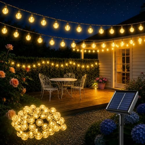 HeiPard Catena Luminosa Esterno Solare 17m 100 LEDs, Luci Solari da Giardino con 8 Modalità e Memoria, IP65 Impermeabile Lucine Esterno Energia Solare per Gazebo Balcone Pergole Terrazza Campeggio