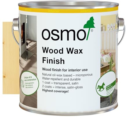 Osmo Wood Wax Finish 3101, Clear Satin Finish, 2.5L - Durable Furniture Wax for Wooden Furniture, Water-Resistant Floor Wax, Wood Treatments - Ideal for Oak, Pine, Spruce, Beech & More