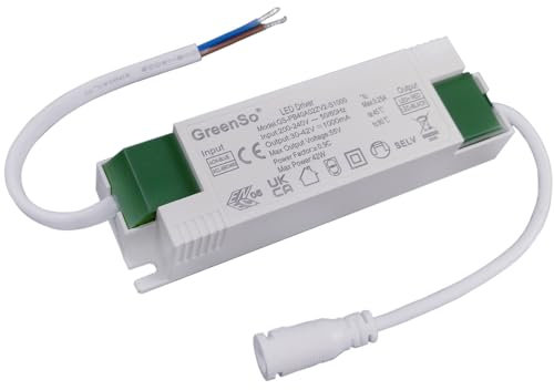 GreenSo 40W LED Transformateur Alimentation 27-40Vdc 1000mA Courant Constant Pilote, LED Driver pour Eclairage de Plafond, Plafonnier Panneau 60x60, 120x30cm, GS-PA40A02-1000, TUV SAA CE CB