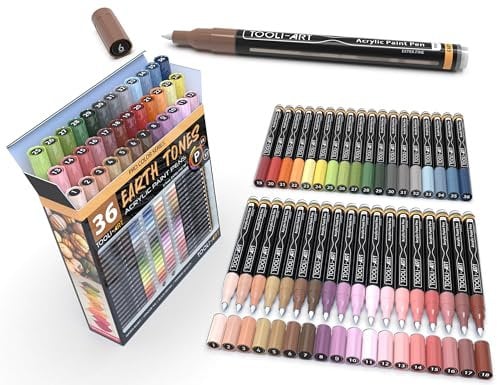36 Acrylstifte Haut-und Erdton-Marker-Set für Felsmalerei Leinwand Tassen Glas Kunststoff Holz Metall Stoff schnell trocknend auf Wasserbasis acrylstifte für steine wasserfest acryl marker EXTRA FEIN