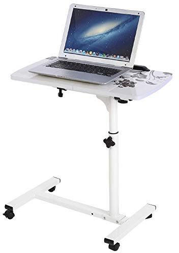 lyrlody Beweglicher Laptop-Schreibtisch, Pflegetisch Frühstückstisch Laptoptisch Sofatisch Beistelltisch Kaffeetisch Couchtisch Projektionstisch mit Rollen, Höhenverstellbar 62-88CM(Weiß)