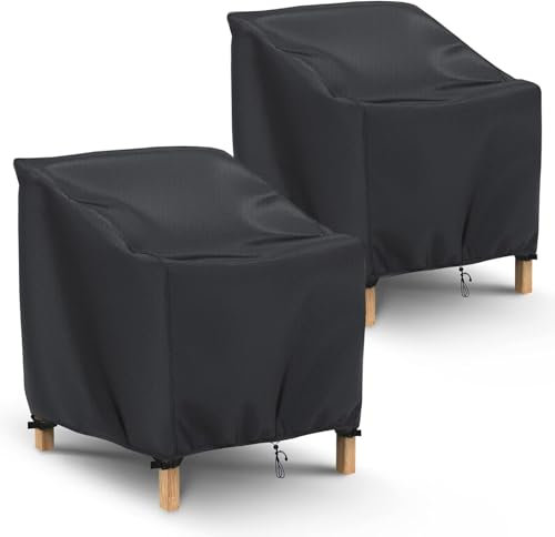 2 Pack Larger Garden Stacking Chair Cover Waterproof with Drawstring Reclining Outdoor Chair Cover Windproof Anti-UV 420D Oxford Patio Chair Storage Covers