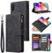 L-FADNUT Wallet Leather Case for Samsung Galaxy A50 Trifold Flip Wallet Phone Case with Card Holder Lanyar Strap Kickstand Zipper Magnetic Folio Case Cover for Samsung Galaxy A50 Black