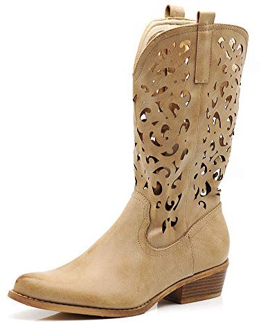 IF Fashion Cowboy Western Scarpe da Donna Stivali Stivaletti Punta Camperos Texani Etnici 629 beige N.40