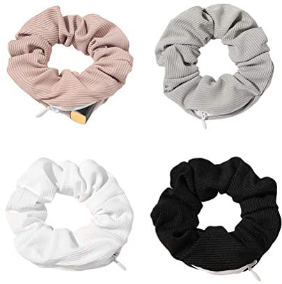 Rapoyo 4 Stück Haargummis, Haargummis mit Reißverschluss Tasche, Scrunchies Haar Gummibänder Haarbänder Elastischer Bunte Haarschmuck Haarseil für Mädchen Damen Frauen Pferdeschwanz (A) (A)