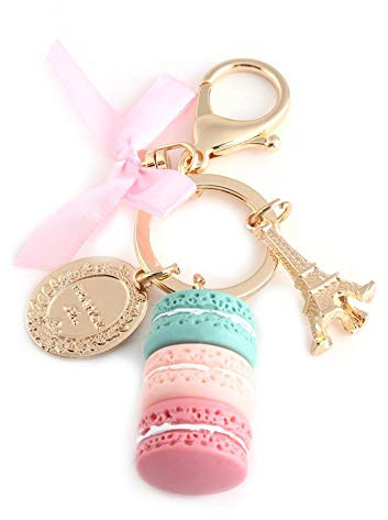 Porte-clés pendentif en alliage gâteau macaron avec tour Eiffel pour pendentif de sac et voiture pour cadeau(vert)