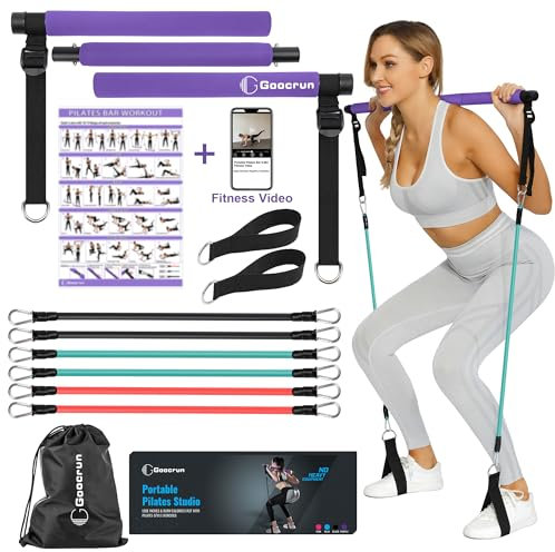 Goocrun Tragbares Pilates-Stangenset von mit Widerstandsbändern für Männer und Frauen – 3er-Set Übungsbänder – Heim-Fitnessstudio, Workout-Set zur Körperstraffung – mit Fitness-Poster und Video