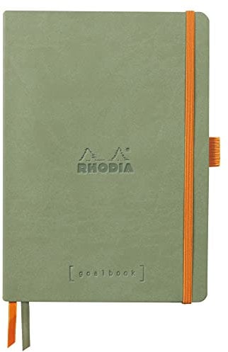 Rhodia 117805C - Notizheft Softcover Rhodiarama Goalbook DIN A5 (14,8x21 cm), 120 Blatt, DOT, Clairefontaine Papier Elfenbein 90g, 2 Lesezeichenbänder, Cover aus Kunstleder Seladon, 1 Stück