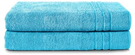 Komfortec 2er Saunatuch Set 80x200 cm aus 100% Baumwolle, XXL-Saunatücher, Sauna Handtuch, Weich, Groß, Frottee, Schnelltrocknend, Türkis
