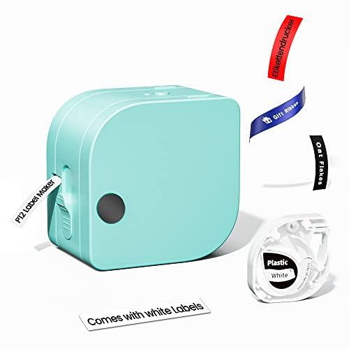Phomemo P12 Etikettendrucker Bluetooth, Mini Beschriftungsgerät Selbstklebend für Zuhause & Büro, 203 DPI Tragbarer Etikettiergerät für Android & iOS