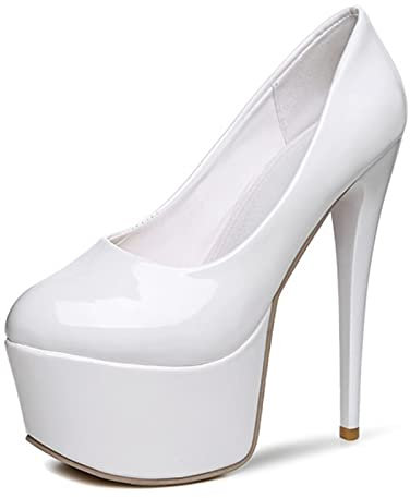 Damen Runde Zehe Stiletto High Heel Plateau Sandalen Pumps Sexy Stripper Club Pole Dance Party Kleid High Heel Größe 34-48,Weiß,47 EU