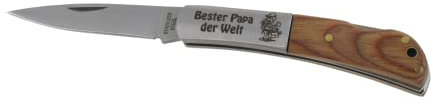 LASERHELD | Taschenmesser mit Gravur “Bester Papa der Welt” | 16 cm | Edelstahl Klappmesser mit Holzgriff | Outdoor & Survival Messer | Geschenke für Männer Papa Vatertag