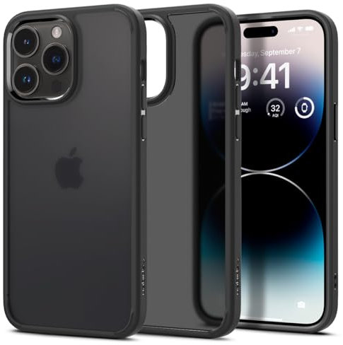 Spigen Ultra Hybrid Frost Hülle Kompatibel mit iPhone 14 Pro , Polycarbonat, Thermoplastisches Polyurethan, Stoßdämpfend, Case Handyhülle -Schwarz
