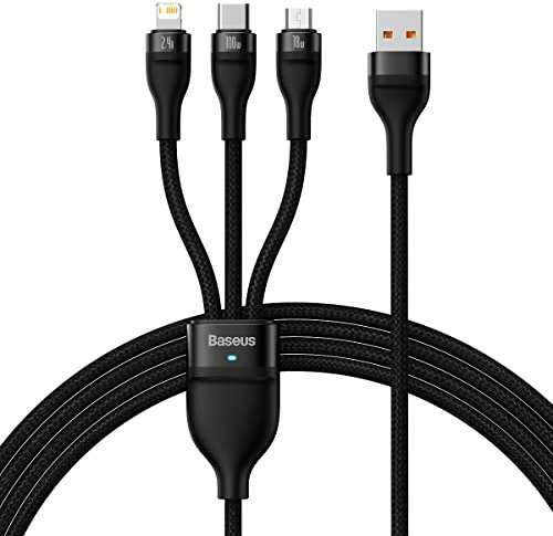 Baseus Flash Series Ⅱ Câble de charge rapide USB vers M+L+C 100 W 1,2 m Noir
