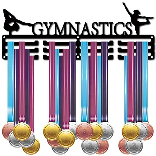 CREATCABIN Medaillenhalter Gymnastik-Aufhänger Über 60 Medaillenständer Sports Awards Lanyard-Halter Aus Metall Stabile Wandmontage Für Sportler Champions Spieler Gymnastik Schwarz 15.7 x 5.9(1) cm
