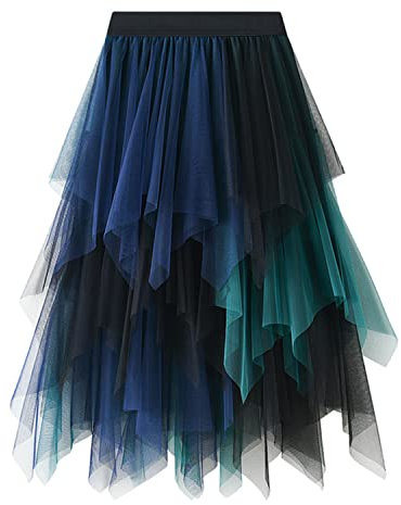 MERCIYD Falda Larga Tul en Capas Falda Plisada de Mujer Falda Elegante Casual de Gasa con Cintura Elástica Cintura (Azul)