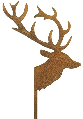 MACOSA HSA89260 Gartenstecker Hirsch Rost 35 cm Rostig Echtrost Beetstecker Garten-Dekoration Dekostecker Dekohirsch Hirschkopf Edelrost Gartendeko Blumenstecker