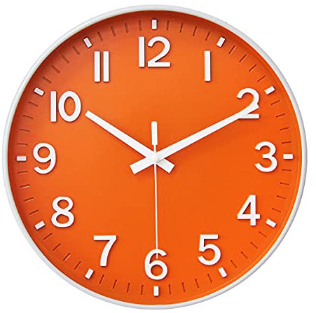 HZDHCLH Funk Wanduhr 30 cm Lautlose Wanduhr Ohne Tickgeräusche, Moderne Batteriebetriebene Uhr für Zuhause, Küche, Wohnzimmer, Büro, Wanddekoration (Orange Weiß)