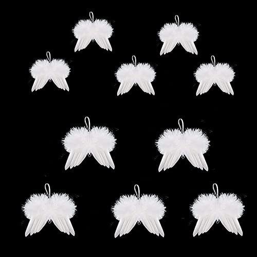 Topways Angel Wing Feather Hanging Wings, 10Pcs Christmas White Mini Feather Wings Hanging Ornament for Weddings, Christmas Tree, Party Decoration, DIY Craft