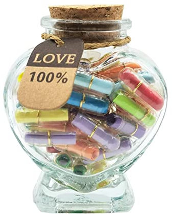 Hefonti Capsule Dispenser - 50pcs Pills Message in Bottle Gift for Him Her - Love Letters for Birthday, Anniversary, Valentine Day, Christmas