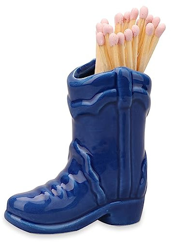 Cowboy Streichholzhalter, Keramik Stiefelstreichholzhalter mit Stürmer Cowboystiefel Dekor Zubehör für Zuhause Schlafzimmer Badezimmer Küche (Blau)