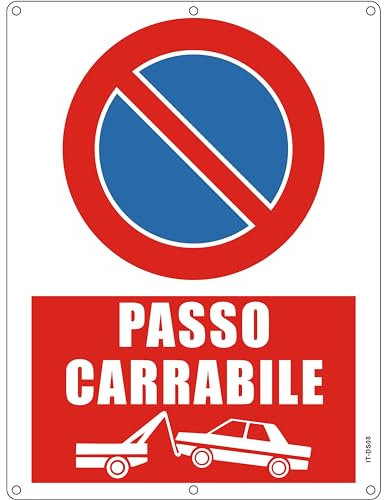 Cartello Divieto di Sosta Passo Carrabile Metallo Riflettente 30x40 cm, 1 Pezzi Cartello Passo Carrabile Alluminio Protezione UV, Impermeabile, Antiruggine, Con fori
