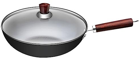AZHANGYB Wokpfanne Mit Abnehmbarem Griff 34cm, Wok Mit Antihaftbeschichtung Pfanne FüR Induktionsherd Und Gasherd Profi Pfannen Aus Aluguss Perfekt FüR Asiatische Gerichte