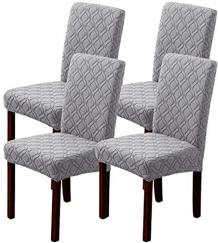 LANSHENG Stuhlhussen 4er Set, Stretch Stuhlhussen Schwingstühle, Abnehmbarer Waschbarer Stuhlbezug für Esszimmer, Küche, Hotel (4er Set, Hellgrau)