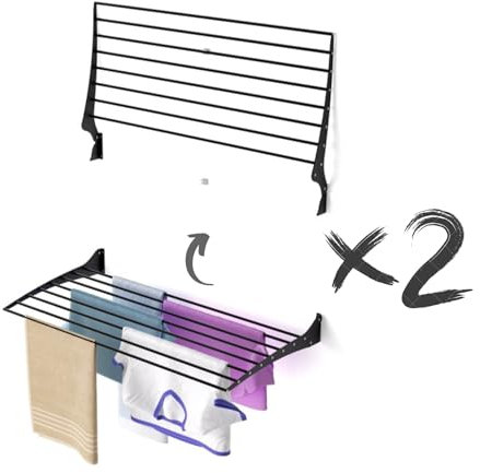 Foxydry Fold Wäscheständer für die Wand, vertikaler Wäscheständer für den Innen- und Außenbereich aus Aluminium und Stahl (2X 100 cm, Schwarz (Black))