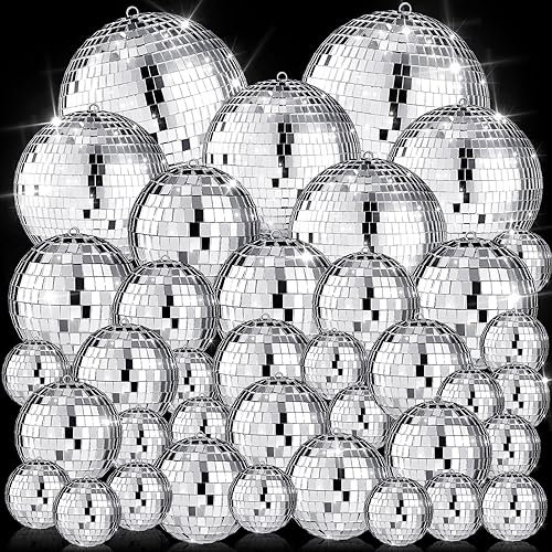 Discokugeln, Dekoration, verschiedene Größen, Discokugeln, Ornament, reflektierend, zum Aufhängen, Spiegelkugel, klein, groß, silberfarbene Kugeln für Weihnachten, Party, Hochzeit, Tanz, Ballsaal