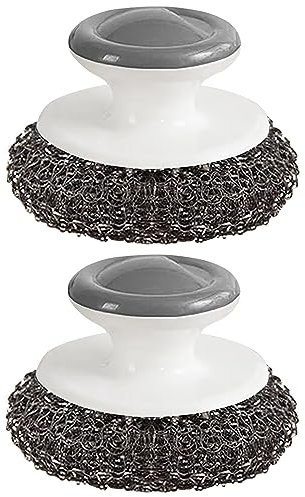 Stainless Steel Scrubber with Handle, Dish Scrubber Brush Steel Wool Scrubber for Cleaning Dishes Heavy Duty Cleaning Supplies for Pots Pans Grills Ovens Sink and Other Tough Jo Pack of 2