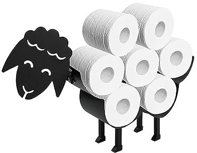 Sheep Toilet Paper Holder, Matte Black Animal Style Toilet Tissue Holder, Cat Tissue Roll Stacker, Freestanding & Wall Mount Toilet Tissue Storage Container for Bathroom (Sheep)