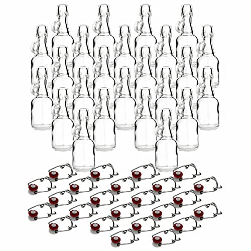 gouveo Lot de 24 bouteilles en verre avec bouchon mécanique – Bouteilles vides de 40 ml à remplir – Bouteilles décoratives à bouchon mécanique – Mini bouteilles décoratives (BF040H)