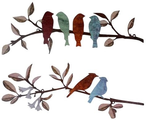 BGJJGT Decorazione da giardino in metallo, 2 pezzi, decorazione artistica da parete a forma di uccellino, decorazione da parete per esterni e interni, decorazione per la casa