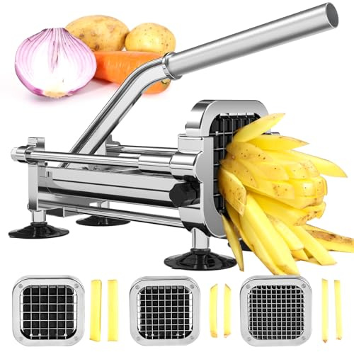 Befano French Fry Cutter, Stainless Steel Potato Cutter with 1/2 Inch, 3/8 Inch and 1/4 Inch Blades (Manual Cutter, 1/2 '' & 3/8 '' & 1/4 '' Blade)