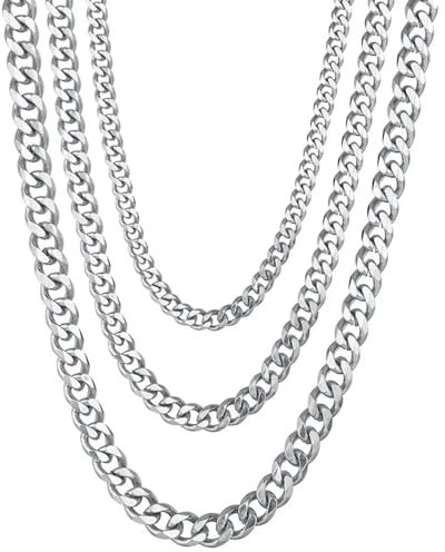 AB Viking Crafts Hochwertige Edelstahl Panzerkette Cuban Chain Farbe silber, Stärke 3 mm, Länge 45 cm in Geschenkbox | Lifestyle HipHop Punk Rock (45, 3 mm)