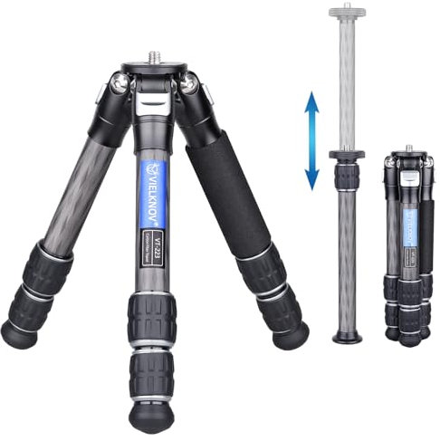 Trípode de Escritorio VIELKNOV, Mini trípode de Fibra de Carbono con Columna Central Extensible, trípode de cámara de Fibra de Carbono portátil Compacto pequeño, Carga máxima de 15 kg