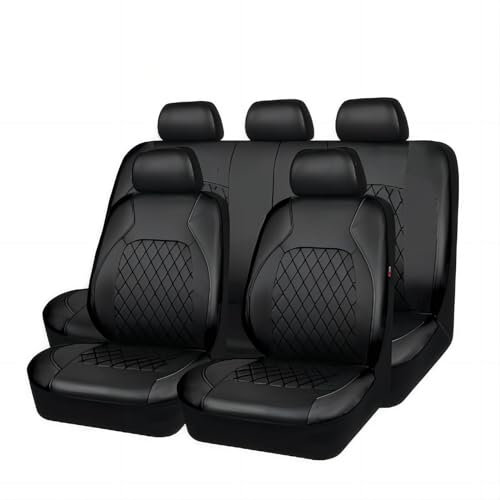 FURLOU 9 Stück Sitzbezüge Auto für VW Amarok/Beetle/Bora/Caddy/Corrado/EOS/Golf 2000-2023, Pu-Leder Autositzbezüge Set Wasserdicht Atmungsaktiver Innenraum Zubehör,Black