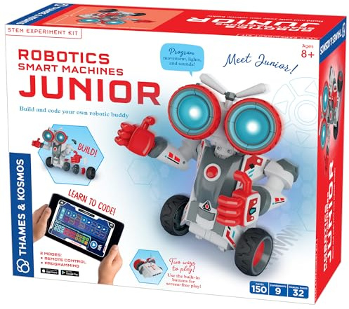 Thames & Kosmos Robotics Smart Machines Junior STEM Kit, Build & Code Your Robot’s Movements, Speed, Lights & Sounds, for Ages 8+, Use Screen-Free w/Built-in Buttons or via Block-Based Coding App