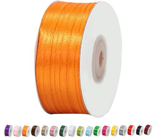Satinband Orange 3mm Breit Geschenkband Satin,91m Satinbänder Orange Dick Schleifenband Dekoband Seidenband Geschenkverpackung Stoffband Geschenkbänder für Dekorieren Basteln Kleid Hochzeit Geburtstag