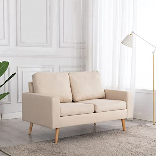 Willood 2-Sitzer-Sofa Creme Stoff Zweisitzer Loungesofa Stoffsofa Polstersofa Sitzmöbel Polstermöbel Designsofa Wohnzimmersofa Holzrahmen