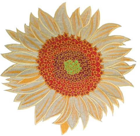 AMZALI Tischsets, 4er-Set, waschbar, bestickt, Sonnenblumen-Tischsets, Frühjahr/Sommer, Tischaufsatz für Zuhause, Küche, Esszimmer, Urlaub, Party, Tischdekoration, 35,6 cm