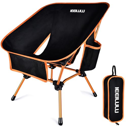 JONRRYIN Campingstuhl Faltbar, Portable Klappstuhl Camping Ultraleichter Camping Stuhl Strandstuhl mit DREI Seitentaschen und Stabile Rückwand für Outdoor, Camping, Picknick, Strand (1, Orange)